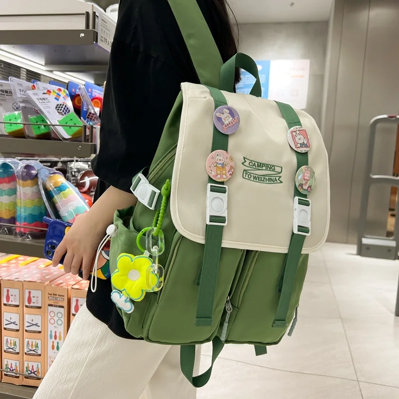 

TRAVEASY Cool Cargo-style Nylon School Bags Woman New Contrast Color High School Students Female Bookbags Preppy Backpacks Lady