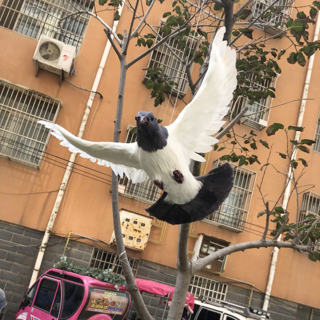 White & Gray Dove Bird Garden Decoration Real Life Penguin Model Foam & Furs Wings 40x25cm Gift for Outdoor Home Decor