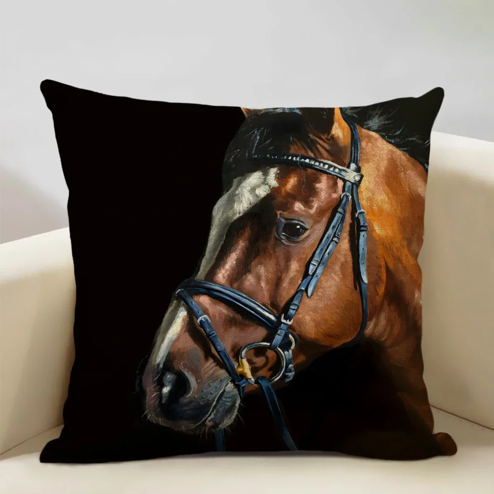 Farm Animals Horse Cushion Cover 45x45cm Linen Pillow Case Luxury Home Sofa Decoration Pillowcase