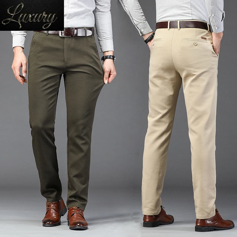 

2023 New Men's Casual Pants Anti-wrinkle Business Solid Color Straight Slim Formal Trousers Male Brand Clothing