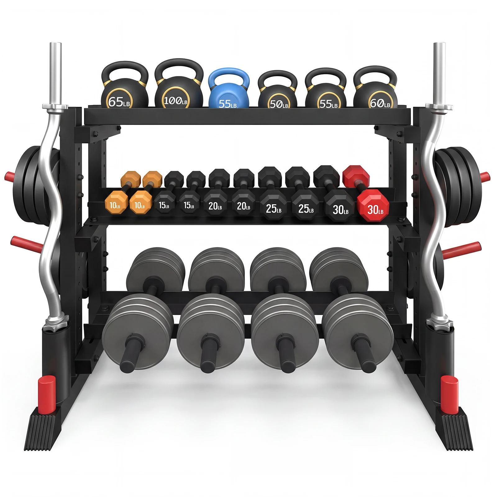 Heavy-Duty 3-Tier Dumbbell Rack for Home Gym – 1300LB Capacity Trapezoidal Steel Weight Stand – Space-Saving Organizer for Dumbbells, Kettlebells, Barbells & Plates
