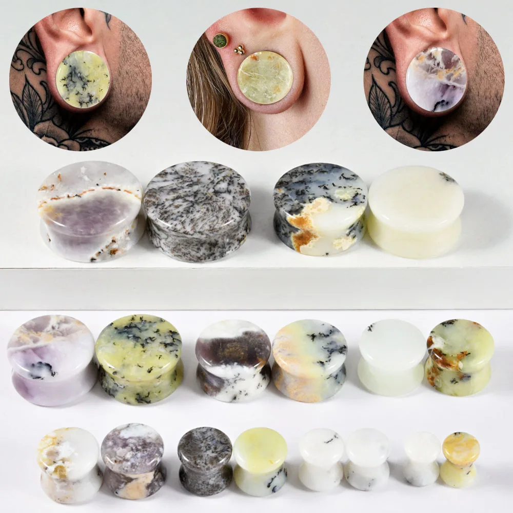 Pair Natural Stone Ear Gauge Plugs Double Flared Ear plug Gauges Heavy Ear Weight Expander Stretchers Piercing Jewelry 6mm-25mm