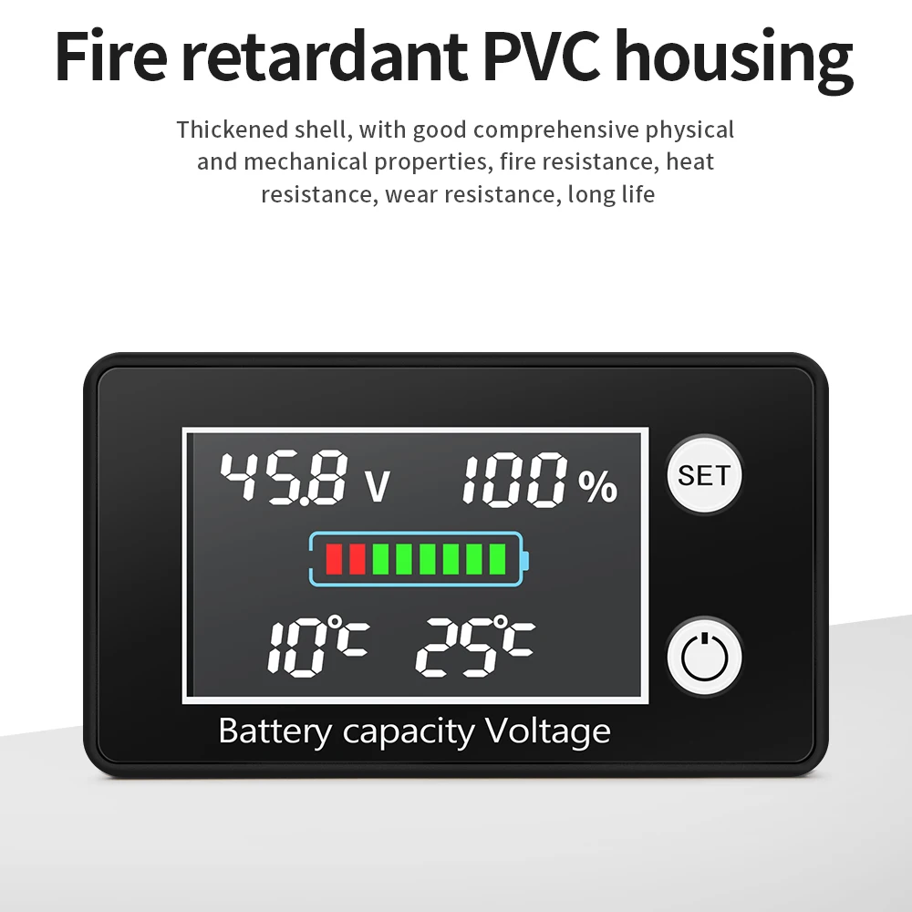 DC10V-100V Voltmeter Battery Capacity Indicator Lead-acid Lithium LiFe PO4 Voltage Gauge Battery Meter with Temperature Control