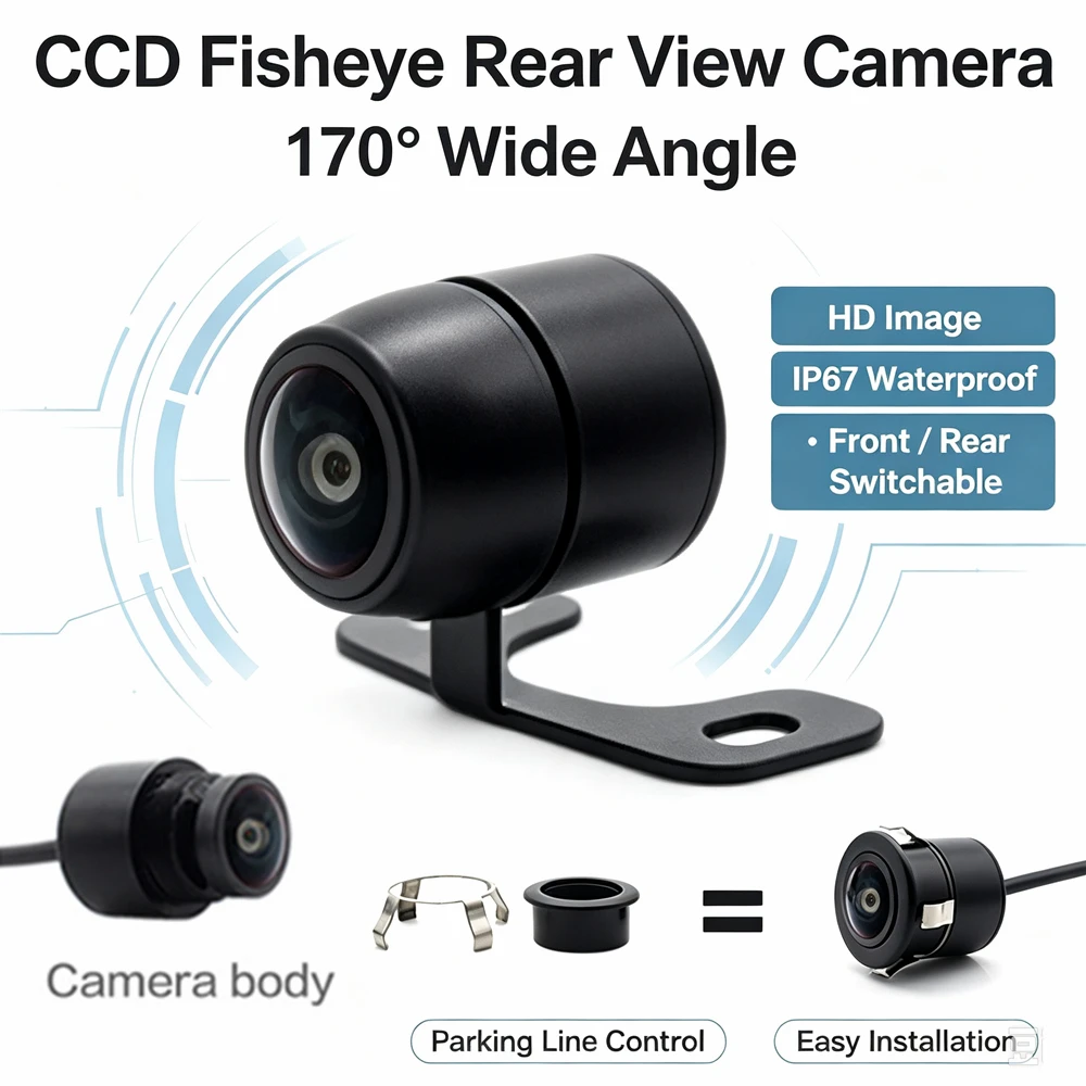 SMARTOUR 2 in 1 Bracket & Flush Mount IP68 Backup Camera, Switchable Parking Guide Line & Front/Rear View For Car DVD Radio
