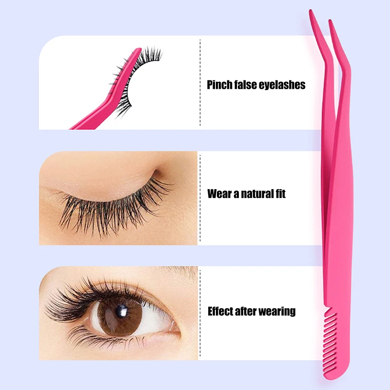 1Pc With Comb Stainless Steel Eyelashes Tweezers Lashes Extension Supplies Industrial Precision Eyebrow Tweezer Makeup Tools