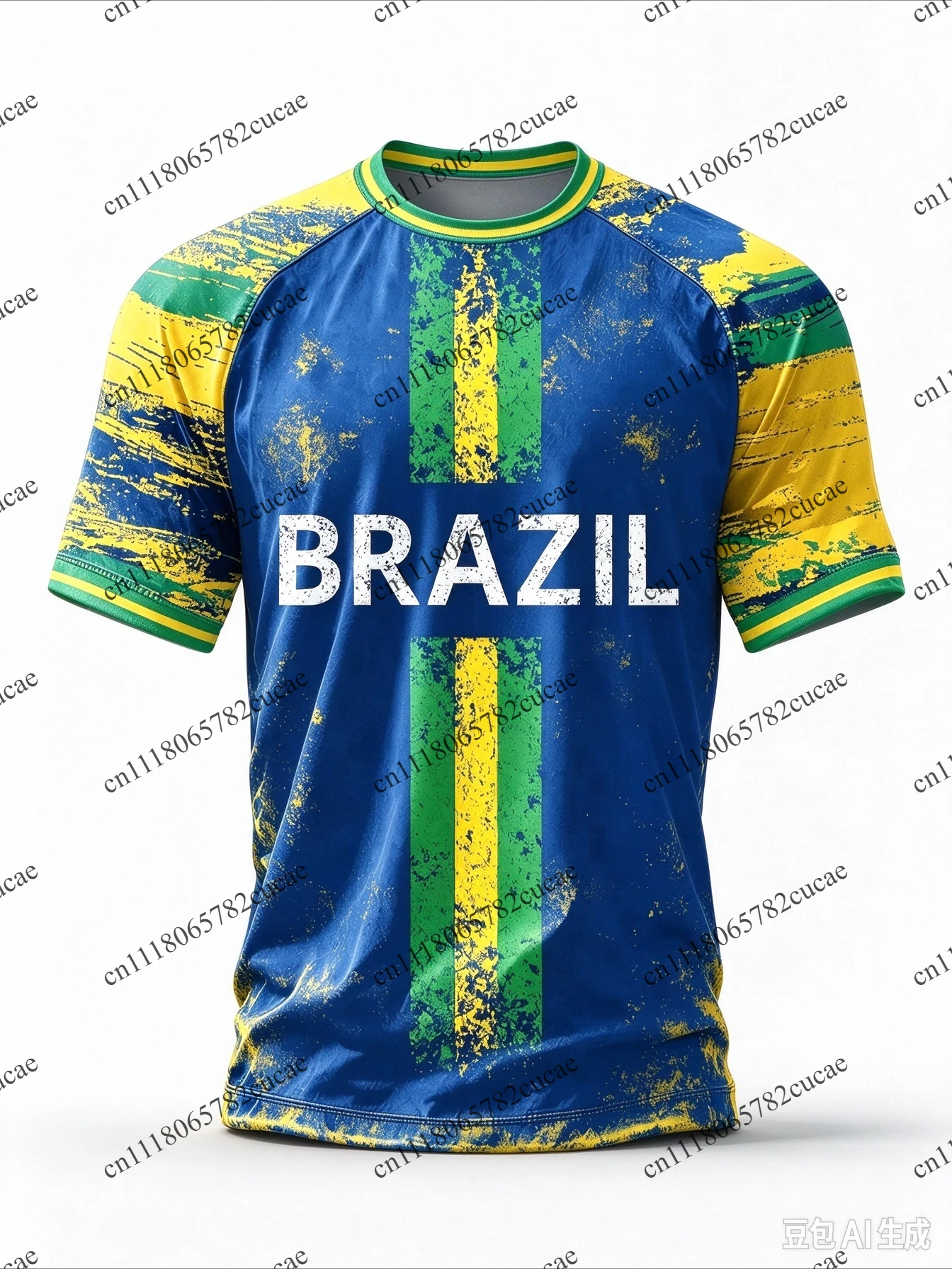 T-shirt en jersey confortable pour hommes, orné des couleurs du drapeau national de l’équipe du Brésil et d’un motif imprimé de style « éclaboussures ».