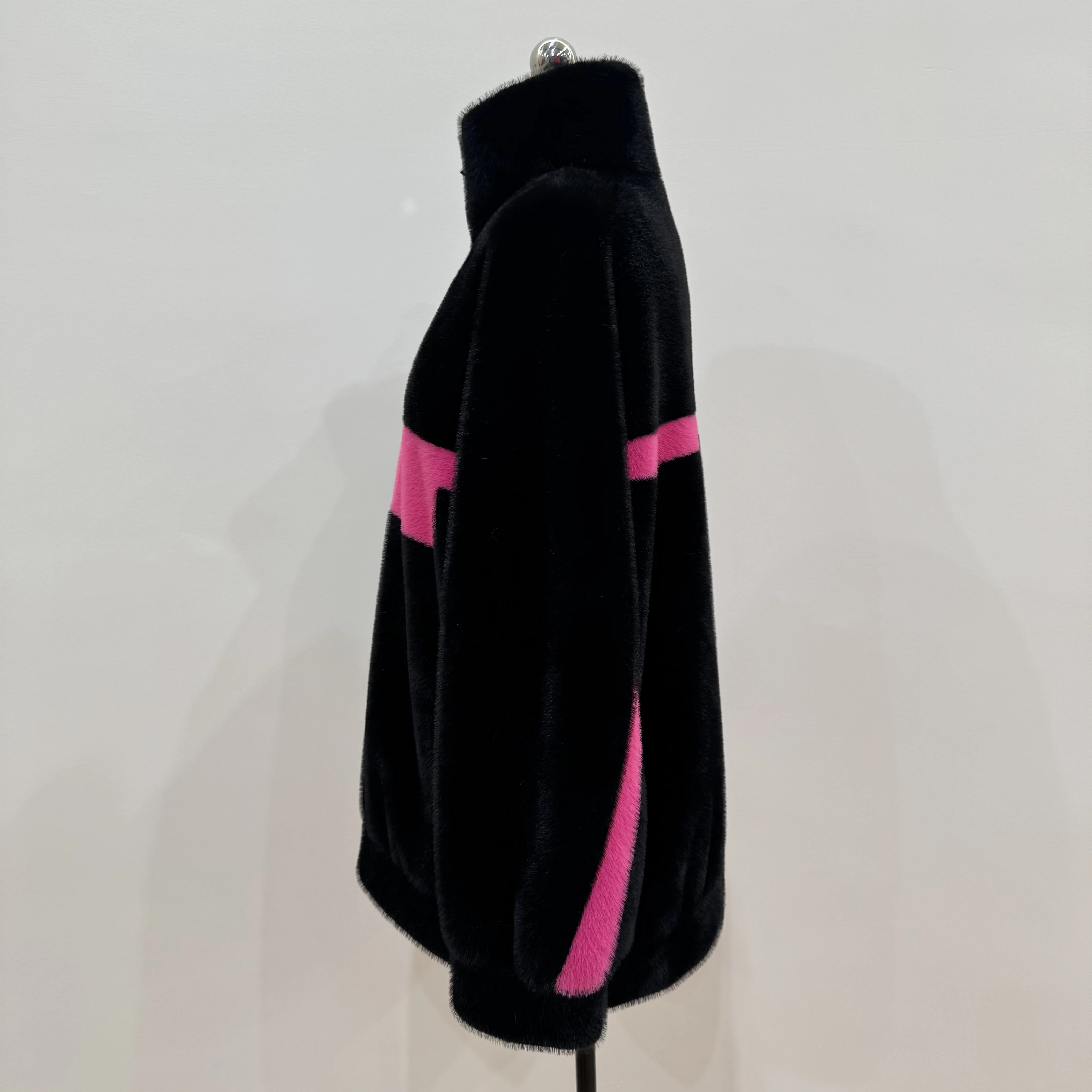Calda giacca in pelliccia sintetica a collo alto con colore a contrasto e mezza cerniera, capispalla da donna larghi e comodi e alla moda