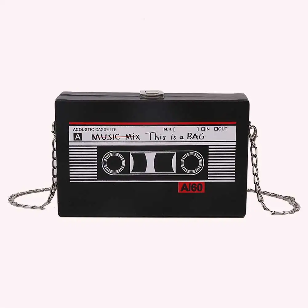 

Women Luxury Retro Bag Radio Shape Small Square Bag PU Leather Tape Recorder Print Ladies Daily Commute Bag