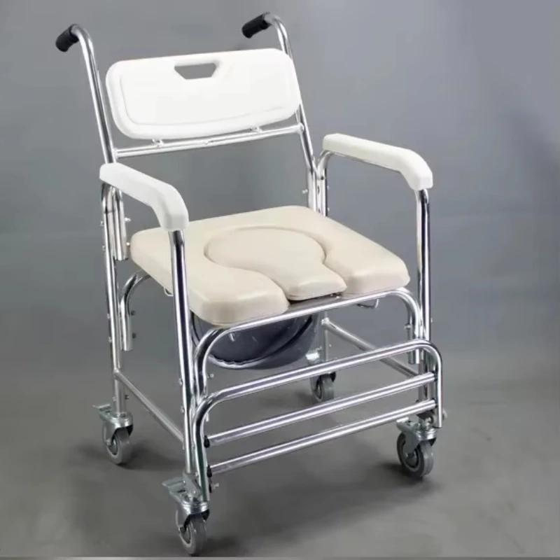 Aluminum Alloy Toilet Chair with Wheels Bath Chair for The Elderly Toilet Stool Portable Commode Chair Bathroom Chairs