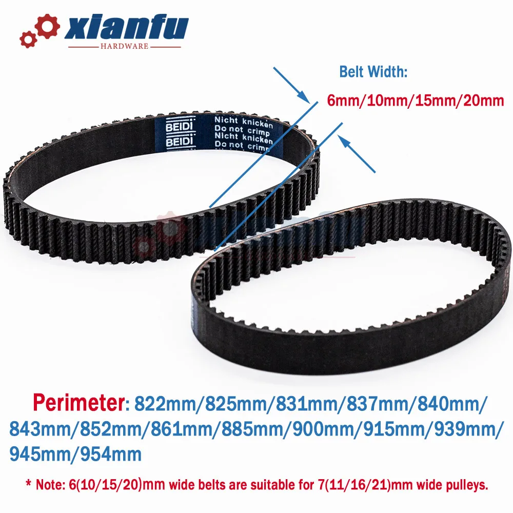 HTD 3M Timing Belt Width 6/10/15/20mm Lp=822 825 831 837 840 843 852 861 885 900 915 939 945 954mm Closed Loop Rubber Perimeter