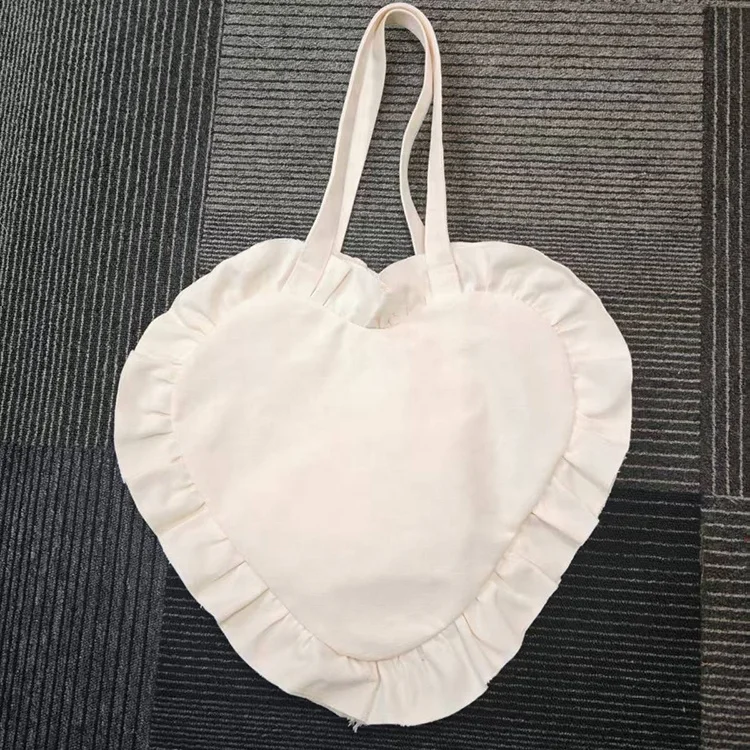 

Heart Canvas Tote Bag Wrinkled Edge Heart-shaped Canvas Bag