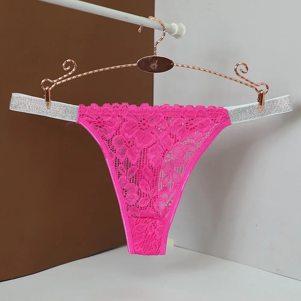 Breathable Crystal Lace Flower Panties Transparent Underpants Rhinestone Thong Female Underwear Mid Waist Mesh Briefs Girl