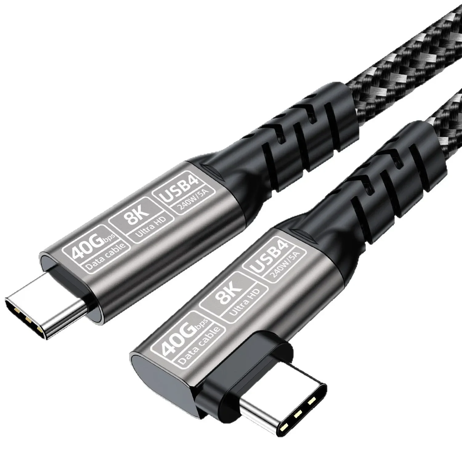 Cable Thunderbolt4 USB4 codo Cable de ángulo de 90 grados PD240W 40Gbps tipo C Cable de carga de datos Thunderbolt3 para Carplay portátil SSD
