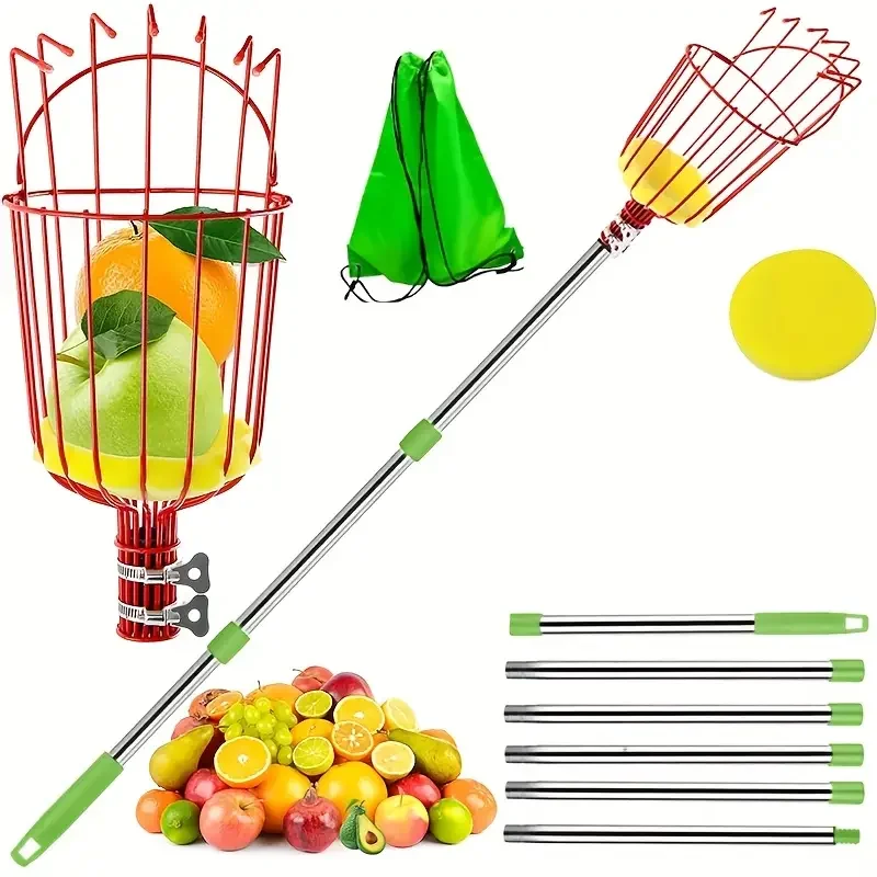 

Garden Farm Stainless Steel Telescopic Rod Fruit Picker for Suitable for High Altitude Picking Fruit Catcher Detachable Handle