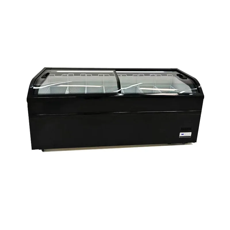 

#Wholesale Commercial Large Capacity Curved Sliding Glass Door Island Showcase horizontal Island Freezer