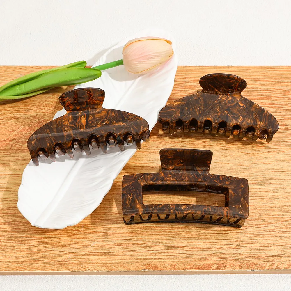 1 pieza/3 piezas de garra para el cabello de carey, diseñada con patrones de imitación de carey, presenta una textura retro de marrón alternativo