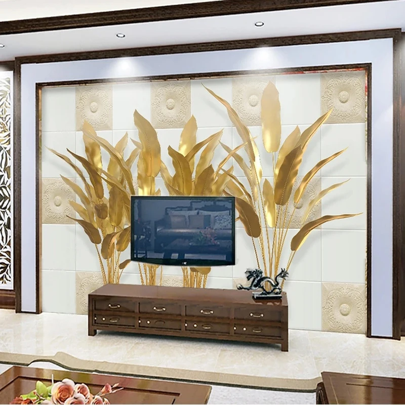 

Custom 3D Mural 3D Relief Gold Relief Banana Leaf Photo Wallpaper Living Room Bedroom TV Home Decor Papel De Parede Art Fresco