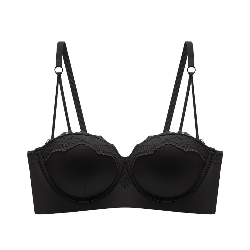 

Push Up Bra for Small Bust Satin Lace Leopard Print Wireless Anti-Slip Strapless Non-Filler Comfort Sexy Deep V Beauty Back