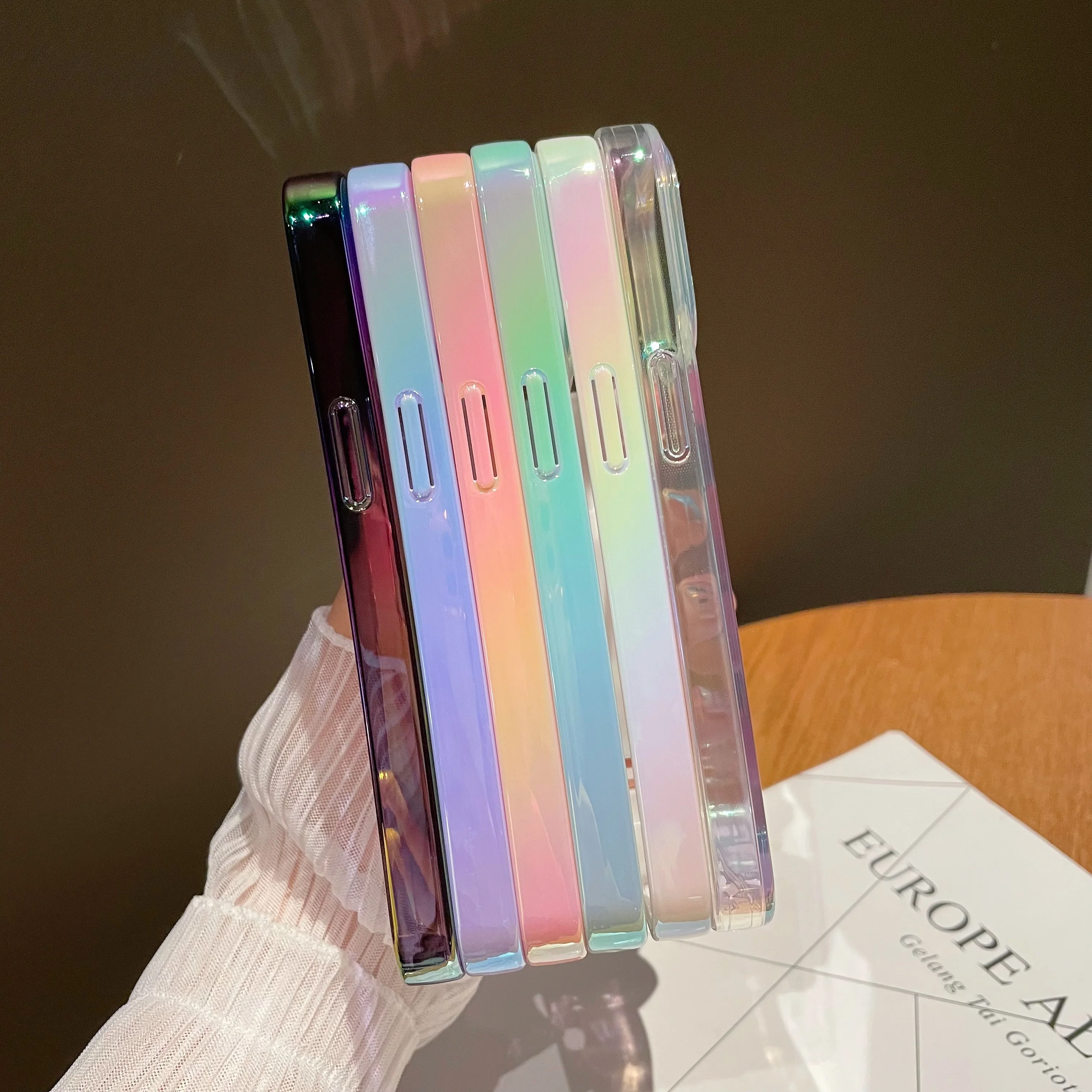 Luxury INS Dazzling Rediation Frame Macaroon Color Transparent Phone Case for iPhone 15 14 11 12 13 Pro Max Plus Back Cover