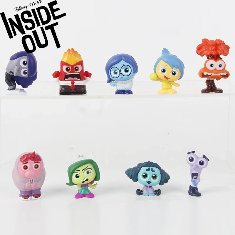 9Pcs/Set Disney Inside Out 2 Figure Toy Cartoon Movie Joy Anxiety Anger Sadness Disgust Fear Model Doll Car Ornaments Kids Gifts