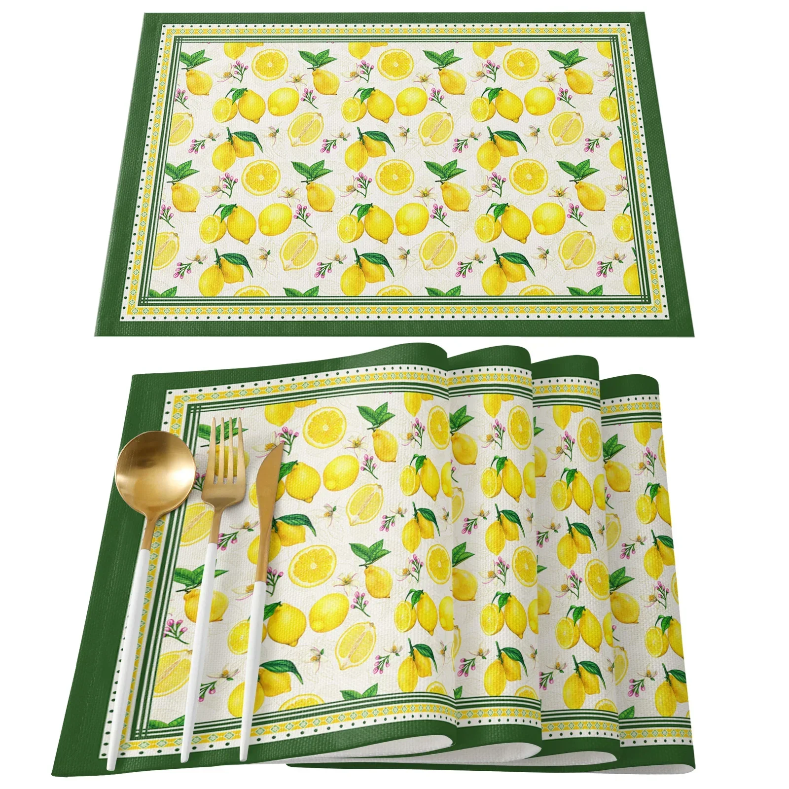 Lemon Idyllic Plaid Fruit Kitchen Dining Table Decor Accessories 1pcs Placemat Heat Resistant Linen Tableware Pads Mats