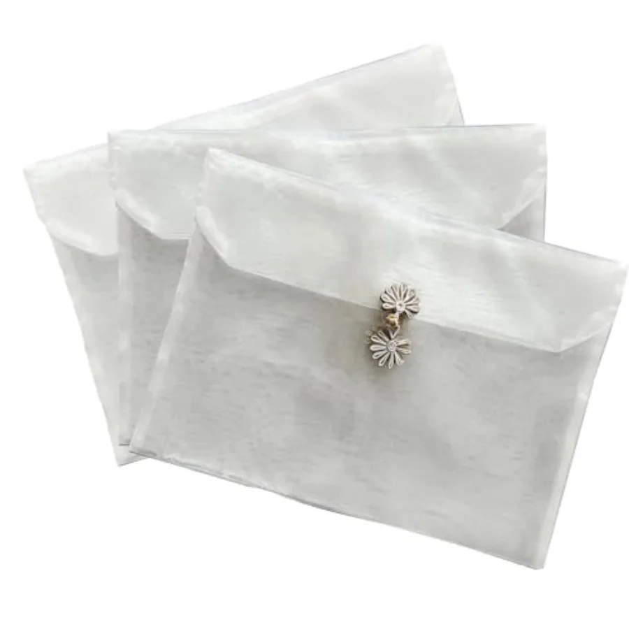3 Pieces Scarf Storage Bag Beige Encrypted Matte Button Yarn Envelope Silk for Scarf Gifts Organza Clothing Wardrobe Organizer