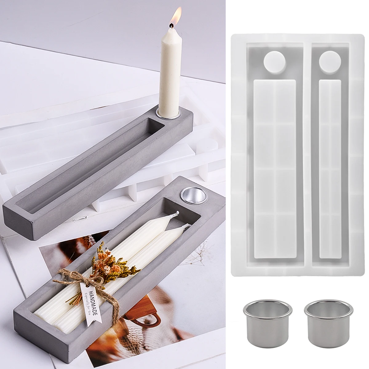DIY lange Wachsbox, Silikonform, 2-Hohlraum, rechteckiger Kerzenhalter, Aufbewahrung, Geschenkbox, Gips, Beton, Ausgießen, Bastelform, Heimdekoration