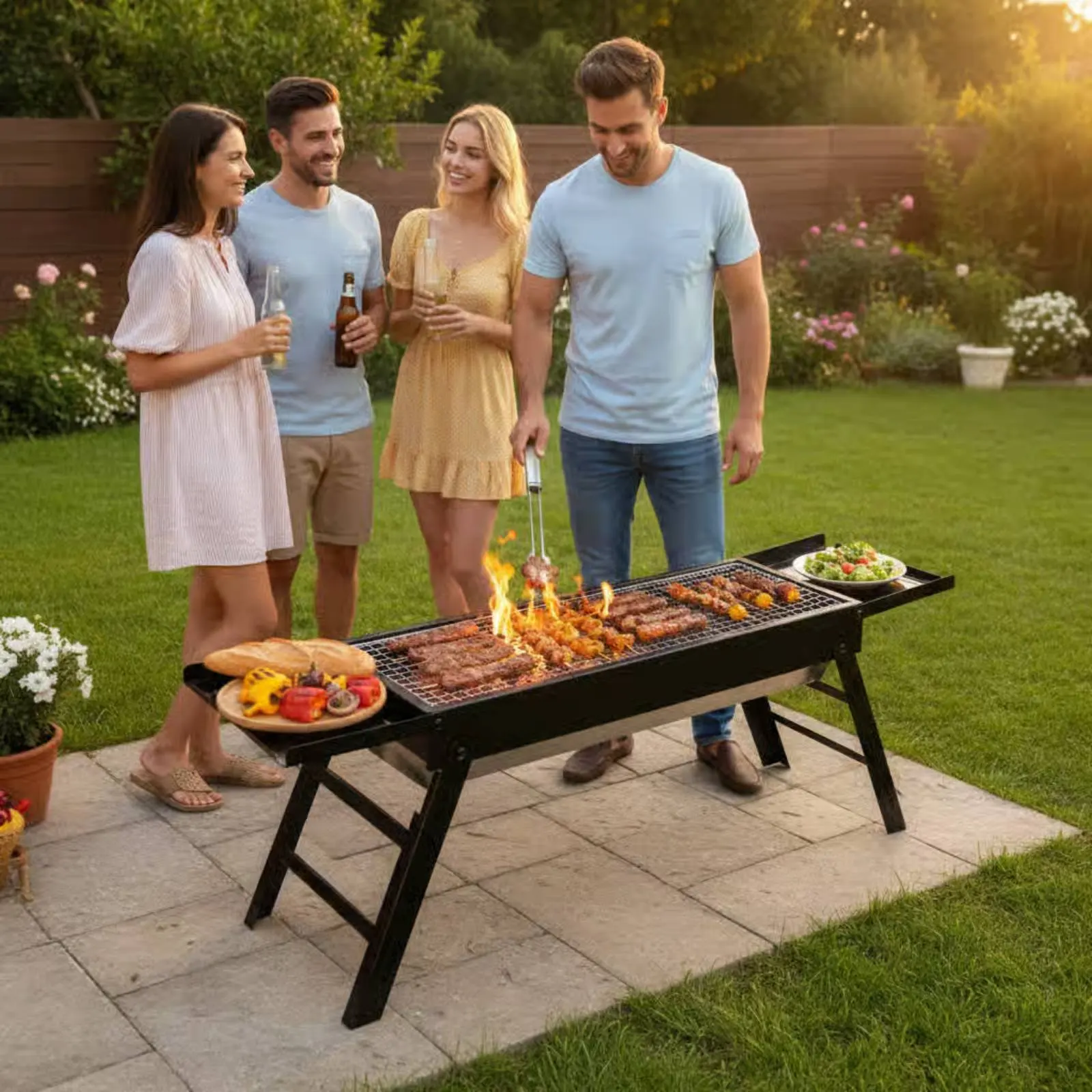 Folding Charcoal Grill Foldable Smokeless Charcoal Grill Outdoor Cooking Gear Smoke Reducing Compact for Camping, Picnic
