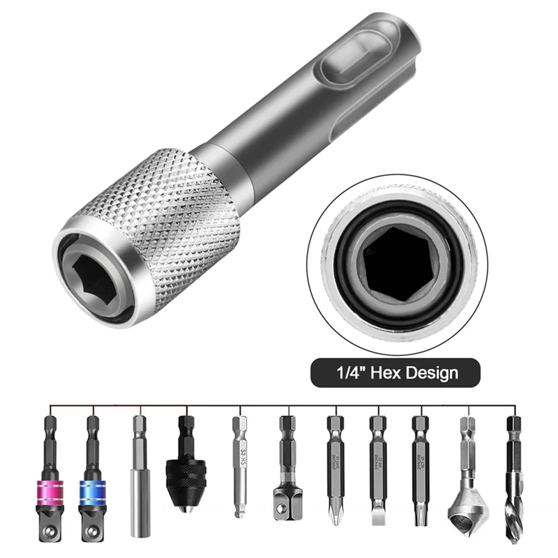 ABJO-5PCS SDS-Plus Drill Chuck Adapter, SDS Plus Bit Adapter To 1/4 Inch 6.35Mm Hex Socket Steel Drill Holder, Drill Bit, Durabl