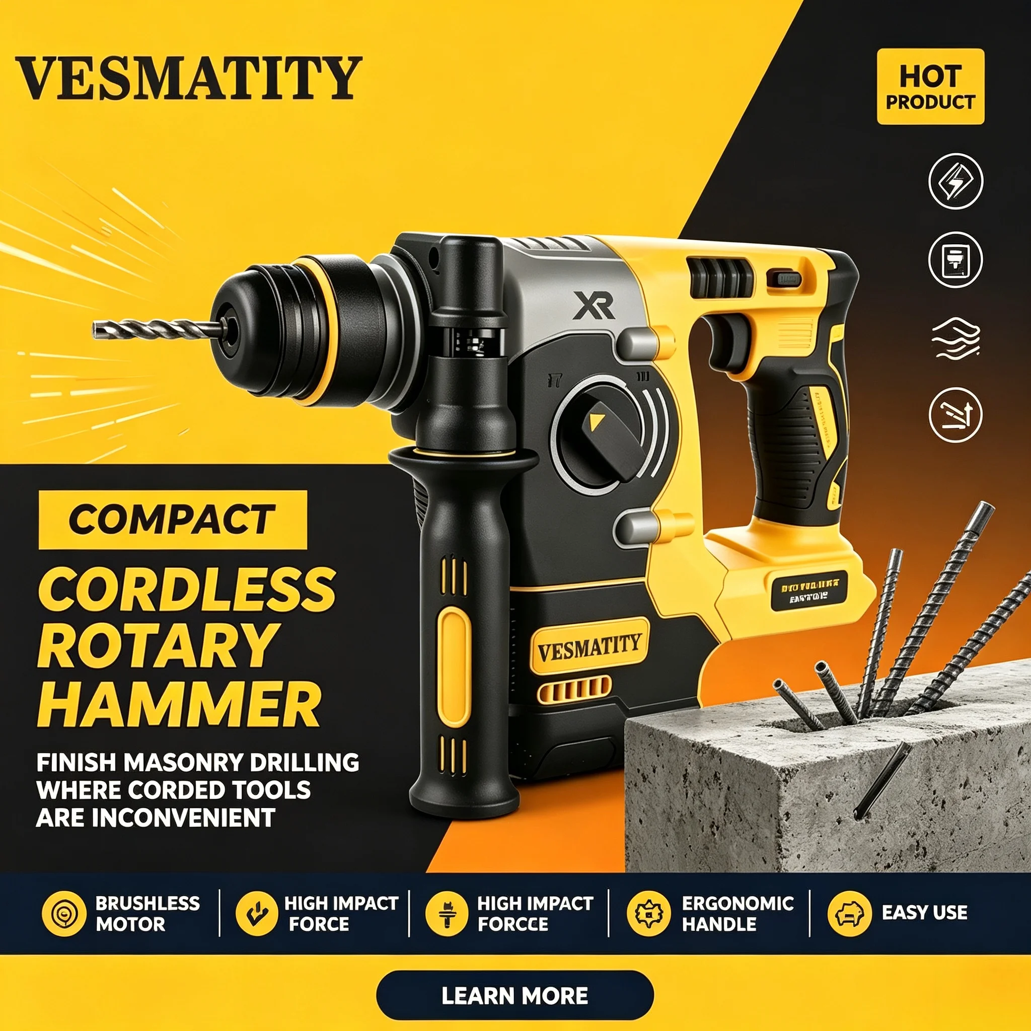 Concrete Breaker Jackhammer Tools for 20V Battery Heavy Duty Pro Brushless Rotary Impact Hammer Drill Cordless 2 Modes SDS Metal