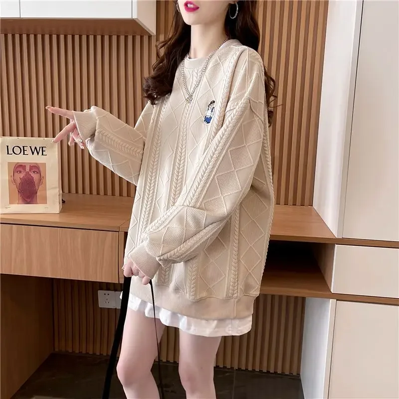 

Round Necked Waffle Women's Hoodie, Oversized Women's Loose Korean Version, Versatile New Ins, Lazy Style, Thin Jacket Trend