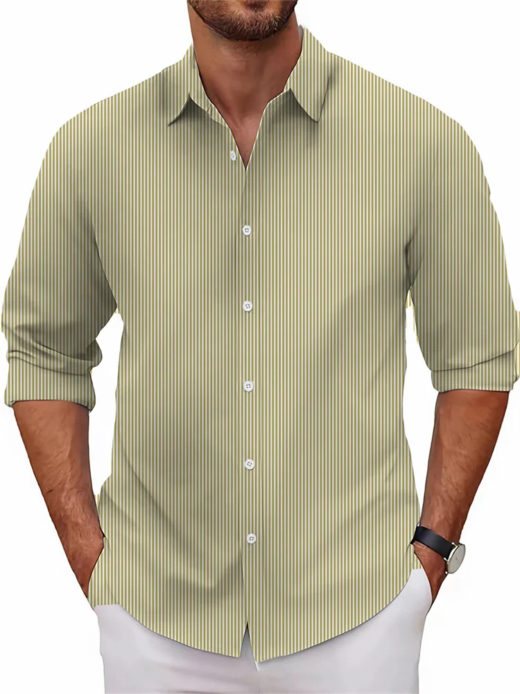 Stripe 10 types of men's business casual 3D printing shirt street daily lapel long sleeve stretch fabric shirt
