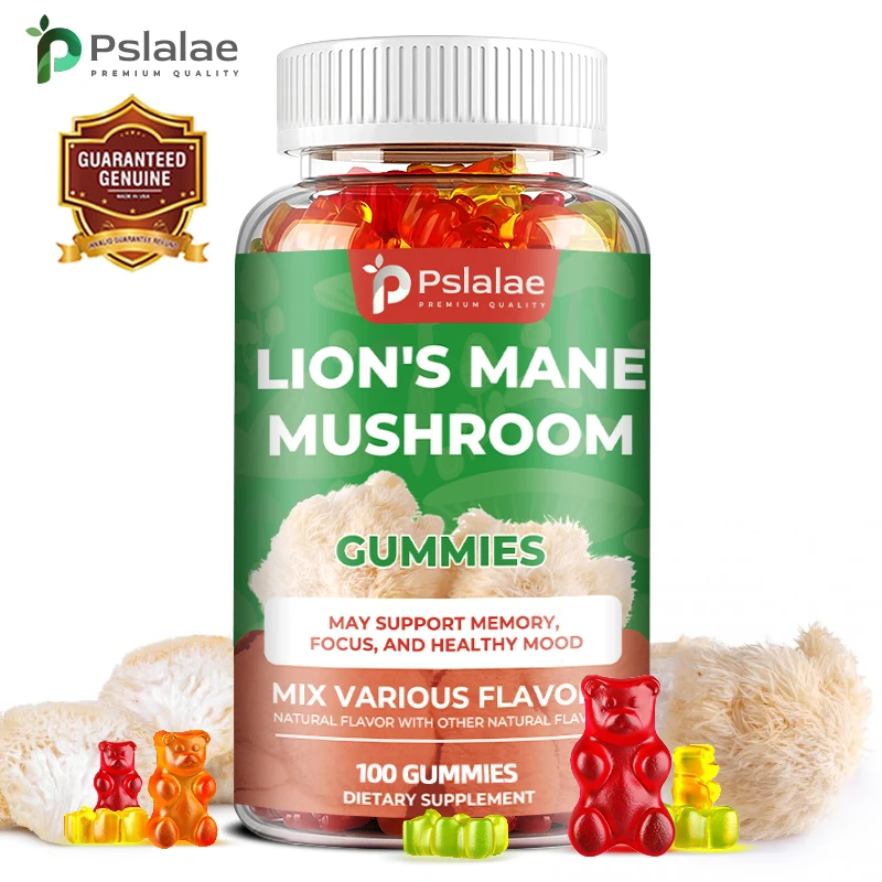 

Lion's Mane Mushroom Gummies - Nootropic Brain Booster for Focus Immune & Stress Relief Improve Memory