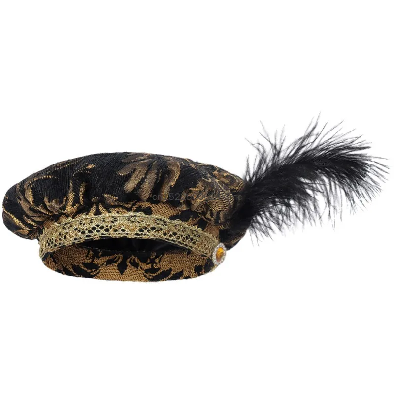 Sombrero de brocado revolucionario isabelino Tudor renacentista del siglo XVIII para hombres y mujeres, sombrero flexible de poeta Medieval de lujo para Halloween