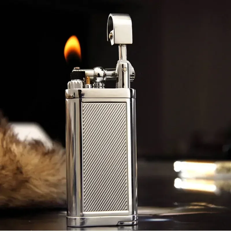 SPUNK Retro Metal Outdoor Pipe Gas Lighter Grinding Wheel Slant Flame Open Flame Pipe Lighter Can Fill Gas Cigar Tool Men's Gift