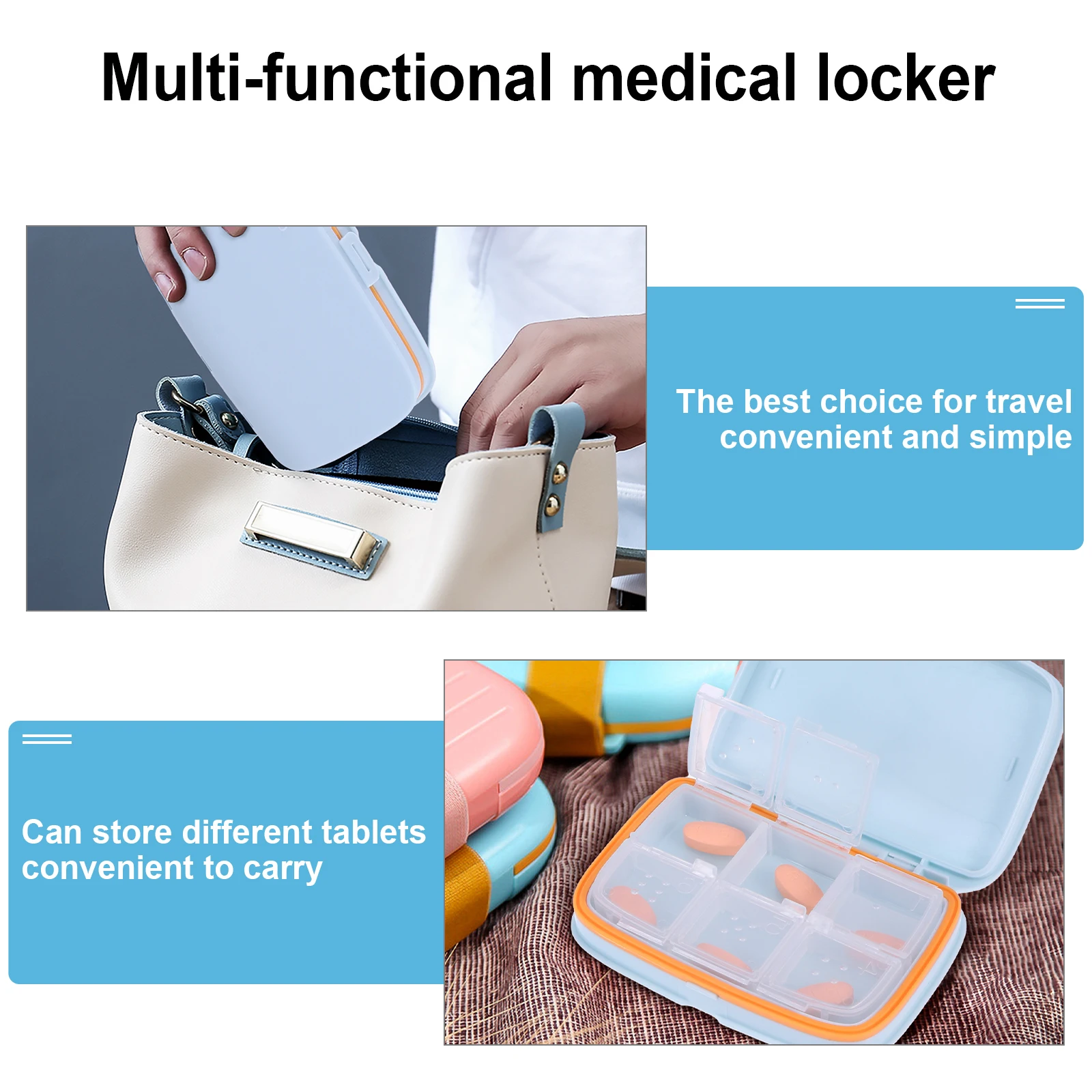 

2pcs Portable Medicine Storage Container Multifunctional Travel Organizer Durable Abs Pc Material Home Office Use Meds Holder
