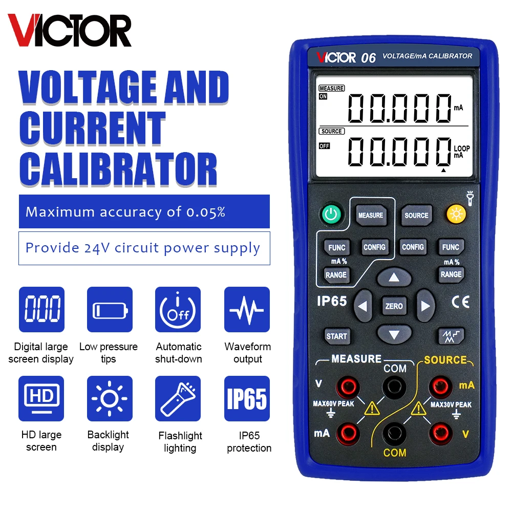 VICTOR 06 Handheld Voltage and Current Calibrator, High Accuracy 0.05%, 4-20mA Loop,mV, Hz Multifunction Process Calibration