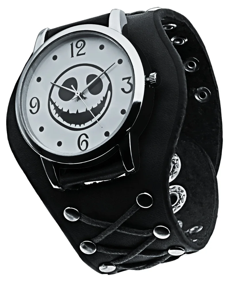 ساعة كابوس كرتونية للرجال ، أسود ، حزام بني ، حزام جلدي ، كوارتز ، كاجوال ، ساعات رياضية للرجال