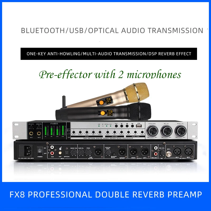 

Paulkitson FX8III Professional Digital Audio Echo Effect Processor DSP Karaoke Wireless Microphone Pre-Effects Audio processor