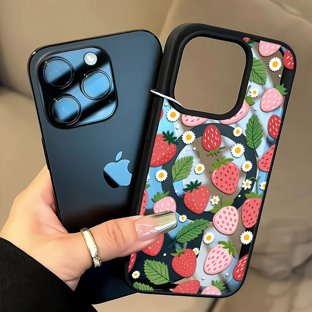 

Comic Creamy Strawberry Phone Case Magnetic For Magsafe For iPhone 17 Air 16 15 14 13 12 11 Pro Max Plus Acrylic Shockproof