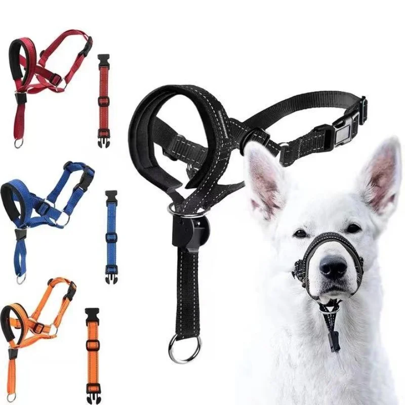 Pet With Reflective Strips Mouth Muzzles Dog Adjustable Anti Bark Anti-Eating Biting Muzzles Cover Dog Pulling Leash TrainingSet