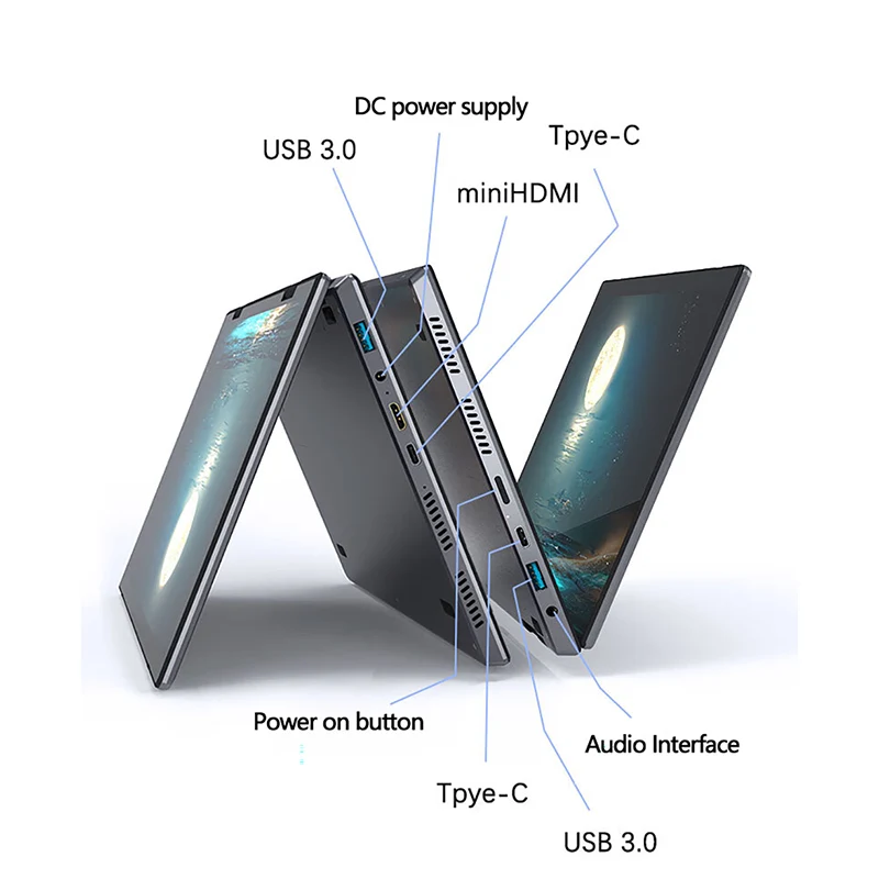 Ноутбук Intel 10,5 + 10,5 дюйма N95, двойной экран, 360 °, флип, HD-камера, 32 ГБ DDR4, 2 ТБ SSD, Windows 11Pro Pro, легкий компьютер