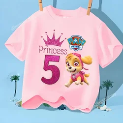 Pfote Patrouillen Mädchen rosa T-Shirts Geburtstag Nummer drucken Cartoon Sommer Kurzarm Tops Kinder kleidung Kinder kleidung kawaii