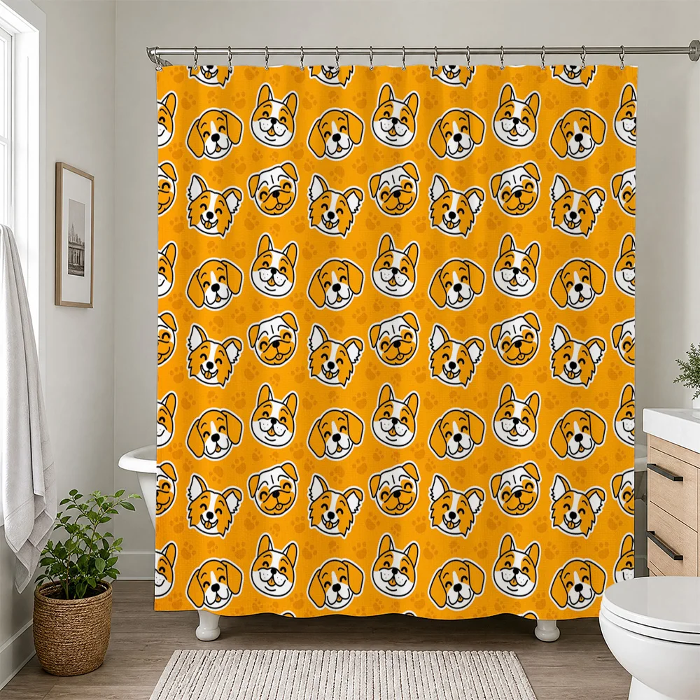 Adorable Cartoon Dog Face Waterproof Shower Curtain Liner Funny Puppy Print Bathroom Decor Novelty Shower Accessory Home Use