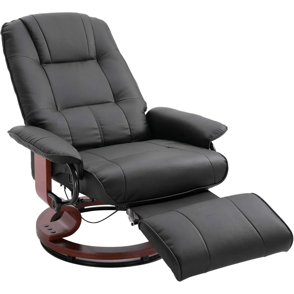 HOMCOM Faux Leather Manual Recliner, Adjustable Swivel Lounge Chair with Footrest, Armrest and Wrapped Wood Base for Living