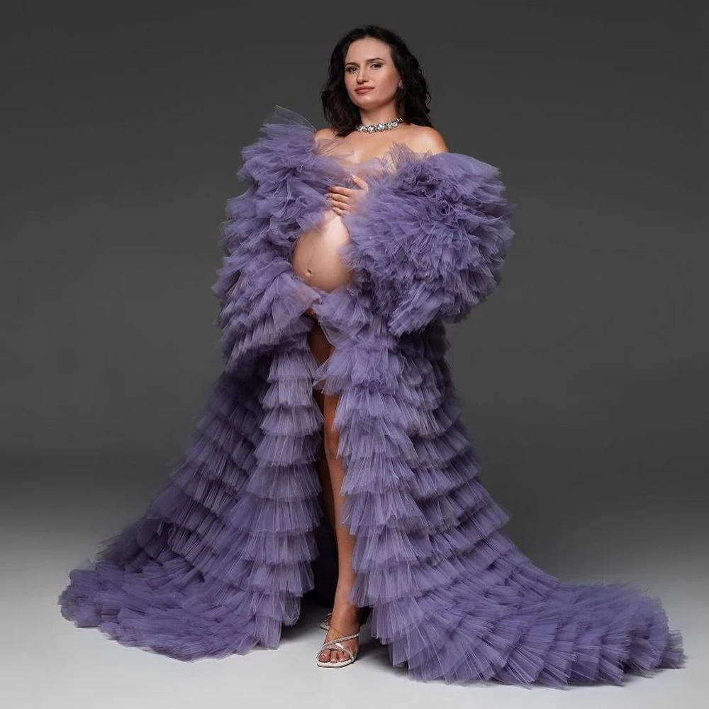 

Роскошный многослойный тюлевой халат для беременных, пальто для фотосессии, женские длинные куртки, очень пышное многоярусное тюлевое платье для беременных, накидка на заказ