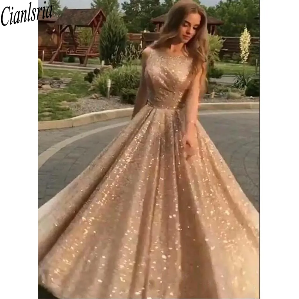 สายทอง Sequins ชุดราตรี Sparkly อย่างเป็นทางการพรรคบอลชุดยาว Quinceanera ชุดที่กำหนดเอง