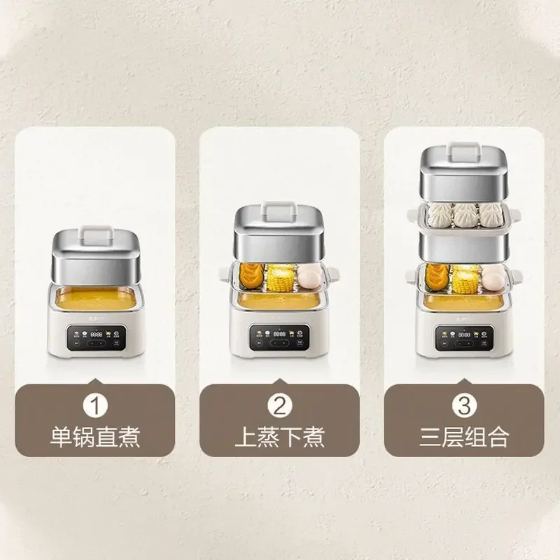 باخرة كهربائية Supor للاستخدام المنزلي بسعة كبيرة للتبخير العلوي والطهي السفلي 304 من الفولاذ المقاوم للصدأ متعدد الوظائف