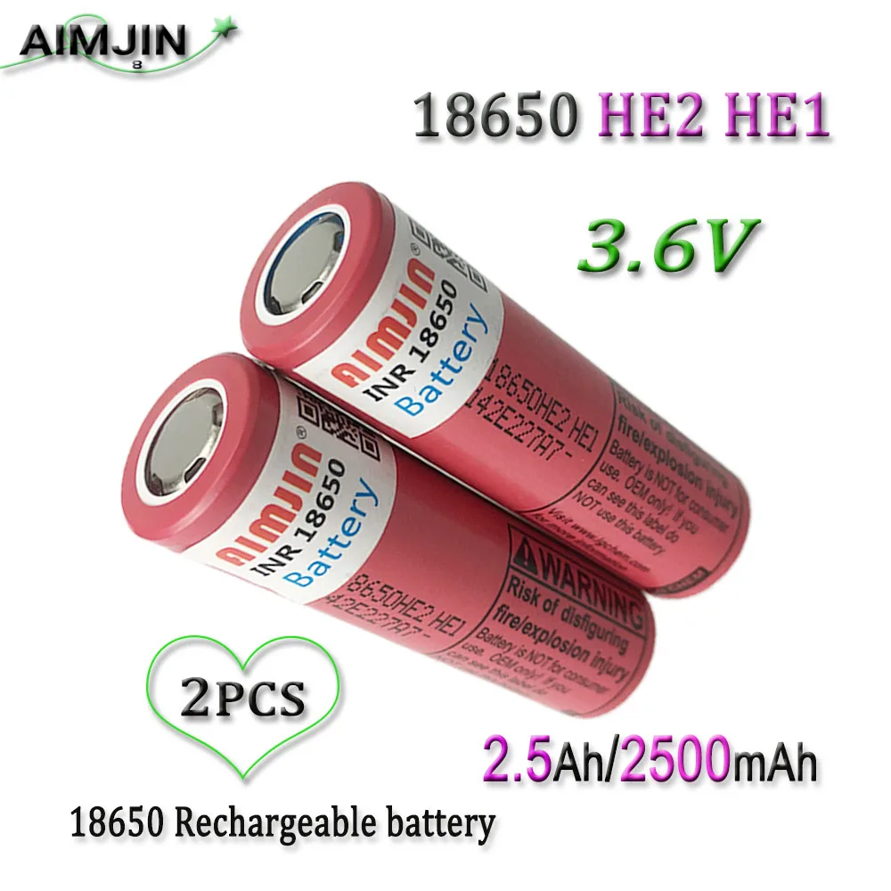 3.6V 2500mAh 18650 HE2 HE1 Rechargeable Li-ion Battery For Us 18650 Toys, Tools, Flashlight Battery Etc