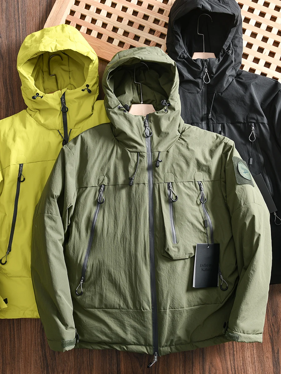 

Thermal Lo-In Thiened Hooded Men's Jaet Outdoor Winter Cotton Coat Windproof Splasroof Zipper Closure Stand Fit